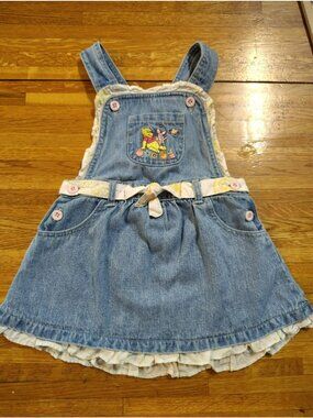 Vintage Disney winnie the Pooh and piglet  denim dress embroidered  baby 24 mon